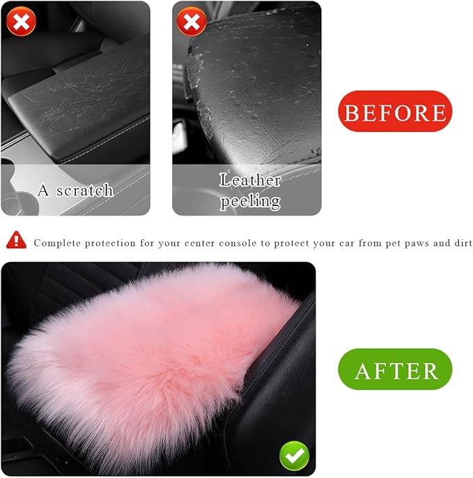 Car Center Console Cover Pad, Fluffy Middle Console Pad Armrest Seat Box Cover, Universal Furry Arm Rest Decoration Protector for Car Truck SUV, Interior Car Accessories (Light Pink)