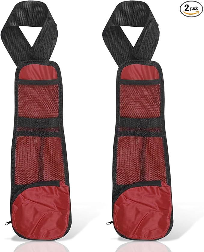 2PCS Front Seat Storage Bag, Multifunctional Seat Hanging Bag Car Mesh Net Pocket Handbag Holder, Multi-Pocket Car Seats Side Storage Organizer Holds Mobile Phone Wallet Glasses Fit for Cars (Red)
