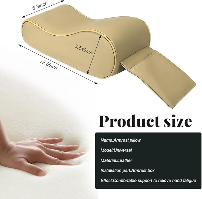 Car Center Console Cover, Soft Memory Foam Auto Arm Rest Pillow with Phone Holder Storage Bag, Waterproof Leather Armrest Seat Box Protector Comfy Cushion Pad for Most Cars (Beige)