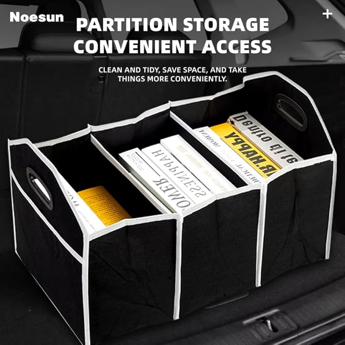 Noesun Foldable Car Trunk Organizer, Large-Capacity Storage Box with Reinforced Handles, Multi-Compartment Collapsible Organizer for SUV, Sedan, and Home Use