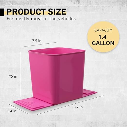 HAUSSIMPLE Car Trash Can 1.4 Gallon with Stability Flap & Magic Strips — No-Tip Leakproof Car Garbage Bin for Car Floor, Mats, Front or Back Seat, SUV, Truck, Van, Vehicle Interior Organizer (Pink)