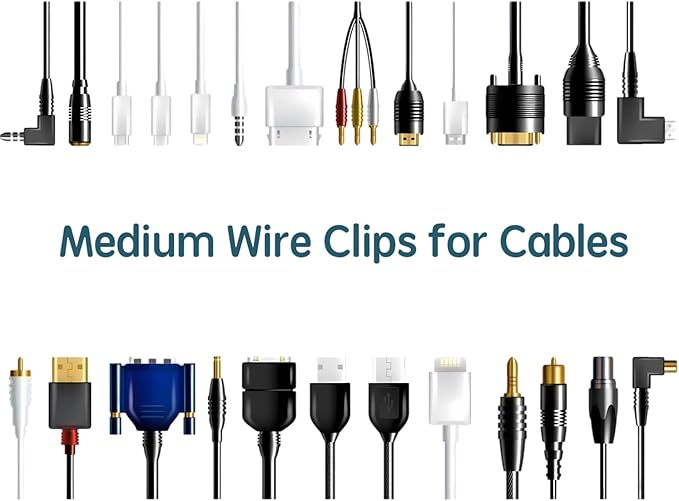 80pcs Adhesive Cable Clips 90 Strips, Finisher Wire Clamp Cord Clips Cable Management Light Clips Cable Organizer Max.1/4" Wire Hider for Cords