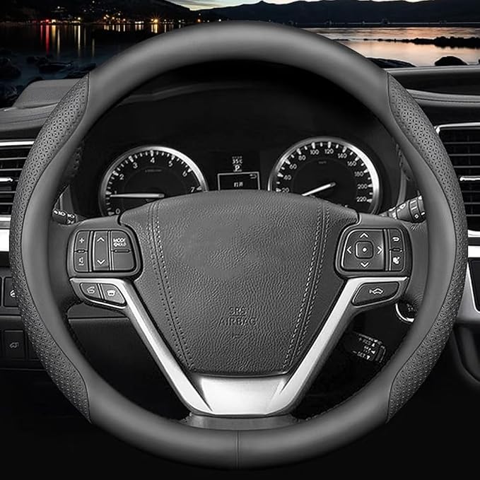 HAOTULE Nappa Leather Slim Stylish Steering Wheel Cover,for Toyota Steering Wheel Cover Interior Conversion (Black)