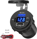 USB C Car Charger Socket, 12V USB Outlet with Voltmeter, Dual PD 30W and 18W QC3.0 Multi Port Car Cigarette Lighter Replacement Fast Charger for Boat Marine RV Vehicle