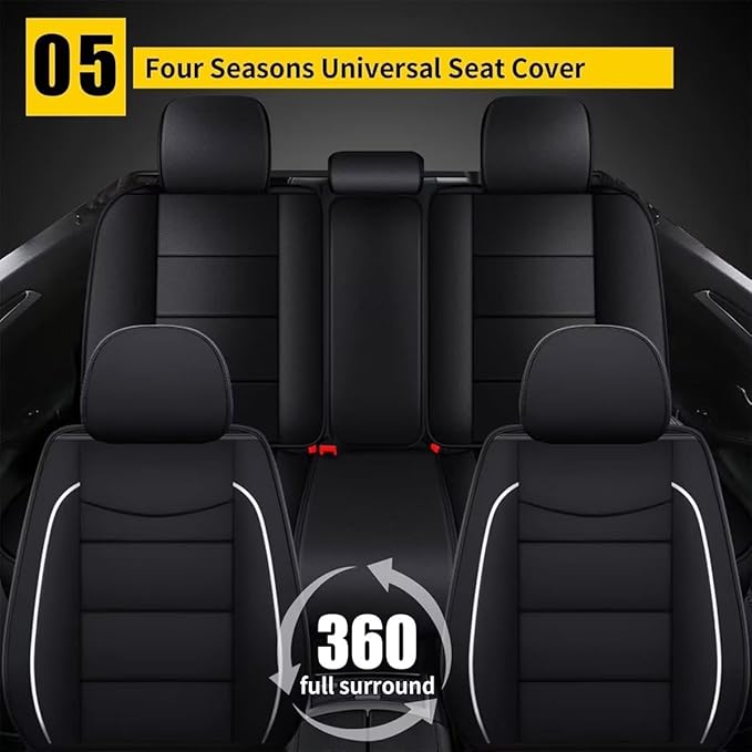 YORKNEIC Fit for BMW 7-Series Seat Covers 5 Seats 2011-2023 2024 - Leather Car Seat Covers Full Set (2 Row 5 Seats, Black)