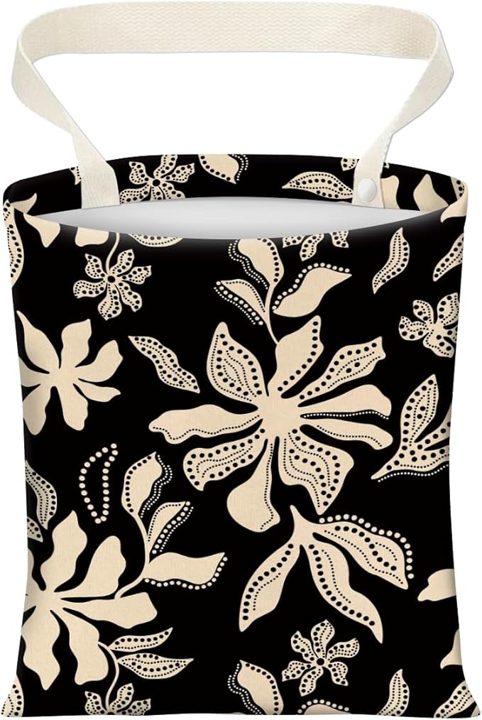 AXZOPDE Cute Car Trash Can, Hanging Canvas Car Back Seat Organizer and Storage Bag, Funny Car Trash Bag for Travelling, Outdoor Cute Black White Daisy