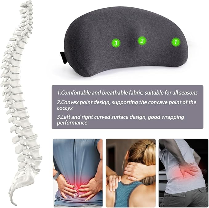 Car Lumbar Support Pillow, Ergonomic Memory Foam Vehicle Seat Back Support Pillow for Sciatica Pain Relief, Comfortable Automotive Seat Cushion Pad, Universal for SUV RV Truck (Dark Gray)