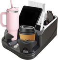 Car Center Console with Adjustable Cup Holders, Universal Center Console Organizer for Truck, Cars, Minivans, Suvs, Truck Floor Console, Bench Seat Center Console (Black)