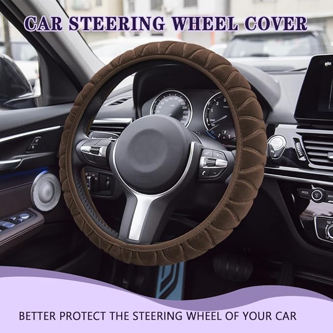Car Steering Wheel Cover, Universal Anti-Slip Auto Steering Wheel, Fluffy Steering Wheel Cover, Soft Plush Auto Interior Accessories Fit Vehicles, Sedans, SUVs, Vans, Trucks