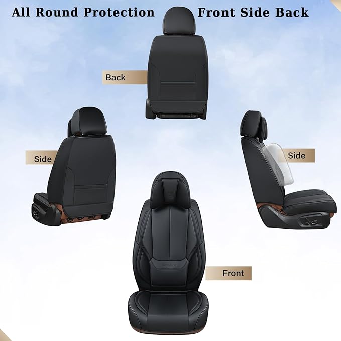 Coverado Car Seat Covers 5 Pieces, Full Set Universal Seat Covers for Cars, Waterproof Nappa Leather Auto Seat Protectors with Head Pillow, Car Interiors Fit for Most Sedans SUV Pick-up Truck, Black