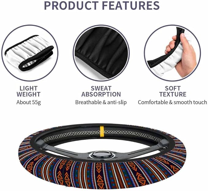 Ethnic Pattern Elastic Steering Wheel Cover Colorful Steering Wheel Cover Anti Slip Protective Case Universal Stretch Steering Protector
