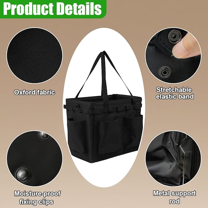 Collapsible Car Trunk Organizer - Large Foldable Grilling Tools Storage Bin Basket with 4 Pockets & Long Strap, Heavy-Duty Trunk Tote Bag for SUV Truck Camping Gear BBq Tools Organizer(Black)