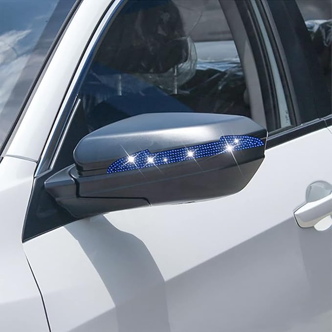 4 PCS Bling Rhinestone Car Door Handle Scratch Protector, Universal for All Cars, Vehicles, SUVs, Car Side Rearview Mirror, Car Door Edge Guard, Car Exterior Accessories for Women Men (Blue)