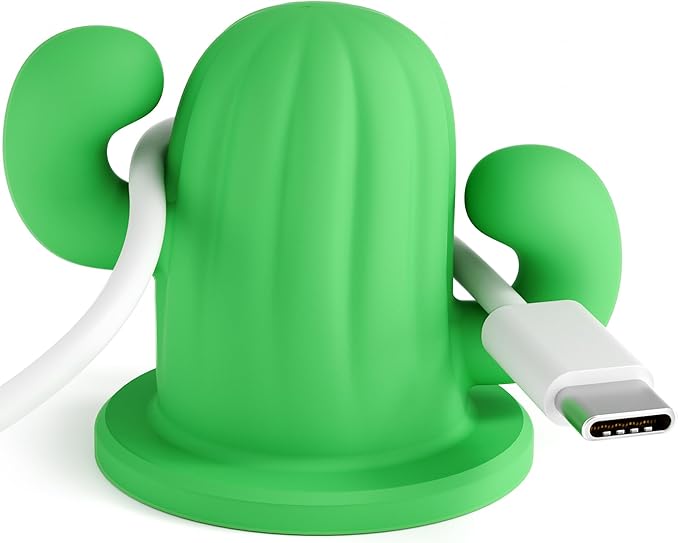 ELETIUO Cactus Cable Management Clip-Silicone Cable Clips Organizer with Strong Adhesive, Universal Cord Holder for Desk,Home,Car-Tangle-Free Wire Organizer for Type-C,USB, HDMI (2-Pack, Green)
