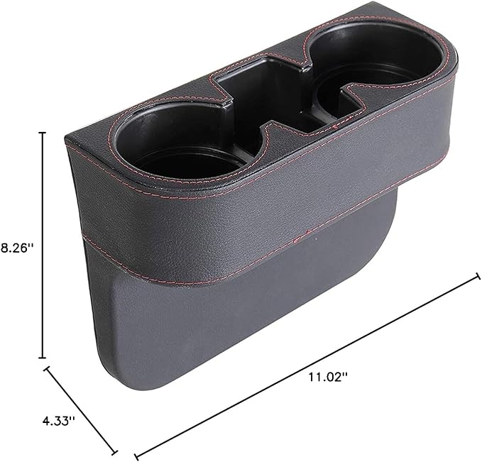 Car Cup Holder, Auto Front Seat Cup Holder, PU Leather Cover Cup Drink Holder, Car Seat Gap Filler Organizer, Side Cup Holder for Car Coin Bucket, Cell Mobile Phone Holder, Black