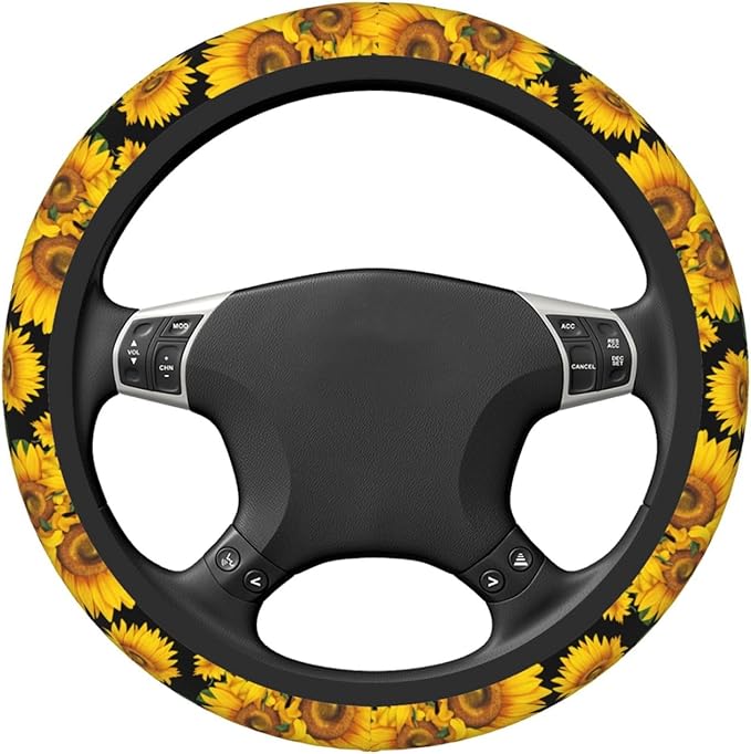 Sunflower Neoprene Steering Wheel Cover for Men Women Anti-Slip Elastic Steering Wheel Protective Cover 15in Universal Car Accessories Fit Cars, SUVs, Auto