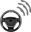 3PCS Car Steering Wheel Cover, Nappa Leather Breathable Non-Slip Segmented Steering Wheel Protector, Snap-on Auto Interior Decoration Accessories, Universal Fit (Gray)