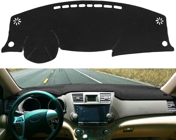 Dash Cover Mat Custom Fit for Toyota Highlander with Speaker Dashboard Cover Pad Carpet Protector (Black) F118