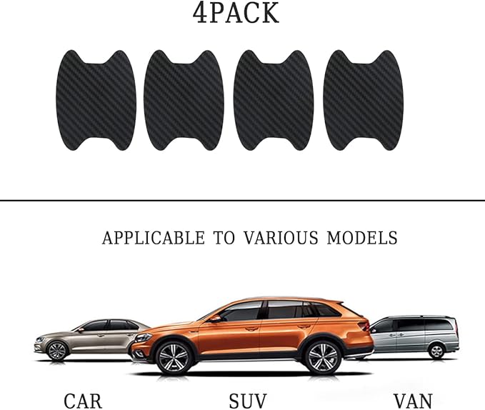4PCS Sticker, Carbon Fiber Anti-Scratches Car Door Cup Protector, Non-Marking Auto Door Handle Protective Film, Universal for Most Car Handles (Black/4PCS)