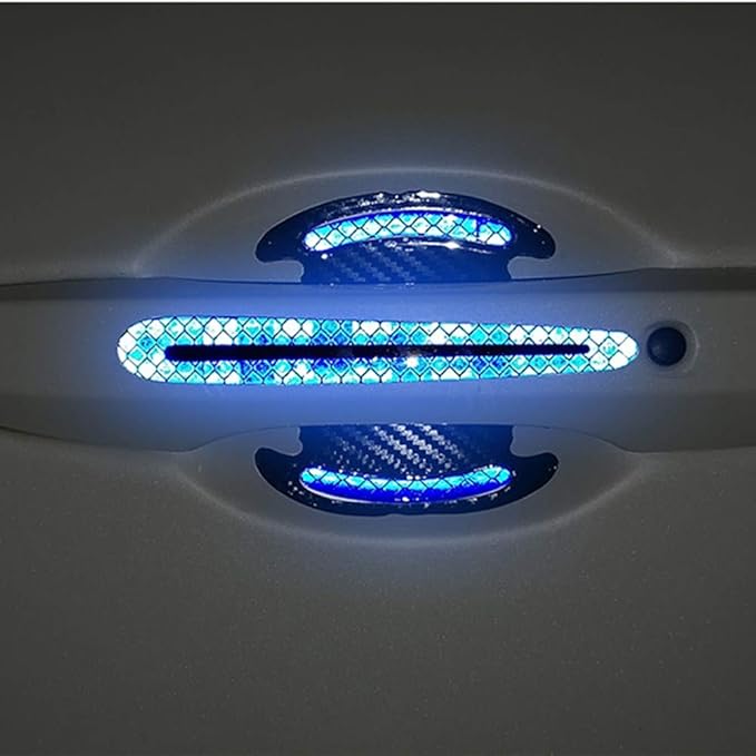 Car Door Handle Protector Reflective Sticker Universal Auto Carbon Fiber Door Handle Anti Scratch Cover Guard 8PCS Blue