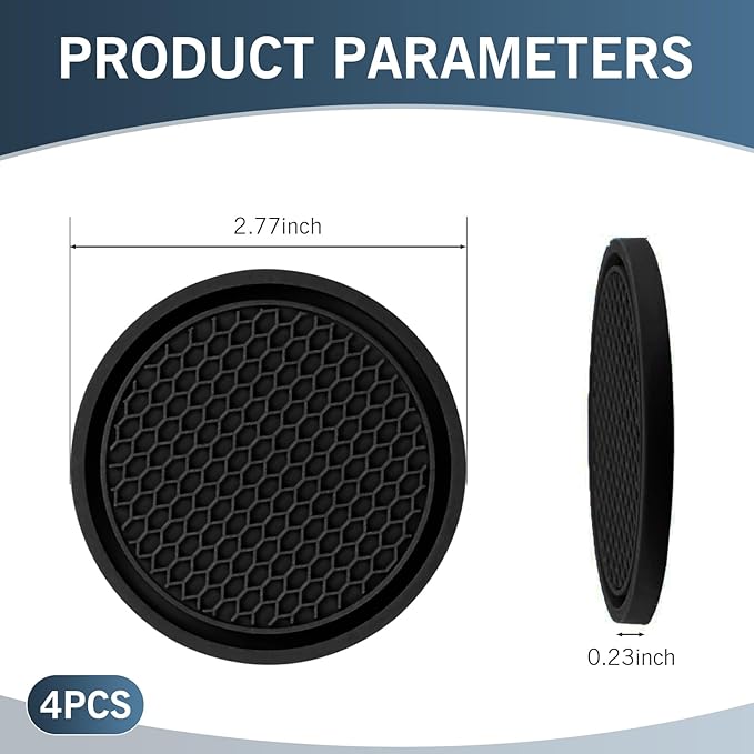 Eratus 4 PCS Car Center Console 3D Honeycomb Non-Slip Cup Holder Insert Coaster, 2.77" x 0.23" Portable Thickened PVC Flexible Waterproof Shock-Absorbing Heat-Insulating Beverage Mat (Black)