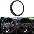 Car Steering Wheel Cover, Universal Microfiber PU Leather Elastic 15 inch Stitching Color Anti-Slip Steering Wheel Protector, Car Interior Protection Accessories for Men Women (Wine Red)