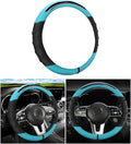 Car Steering Wheel Cover, Non-Slip Vehicle Steering Wheel Protector, Automotive Interior Accessories for Women Men, 15 Inch Universal for SUV, Truck, RV, Van and More（Black/Cyan）