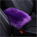 Auto Center Console Pad, 11.8" x 7.9" Furry Armrest Cover Universal for SUV/Truck/Car, Warm Winter Premium Faux Sheepskin Wool, Soft Fluffy Car Armrest Seat Box Cushion Protector (Purple)