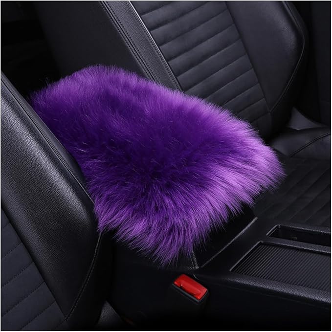 Auto Center Console Pad, 11.8" x 7.9" Furry Armrest Cover Universal for SUV/Truck/Car, Warm Winter Premium Faux Sheepskin Wool, Soft Fluffy Car Armrest Seat Box Cushion Protector (Purple)