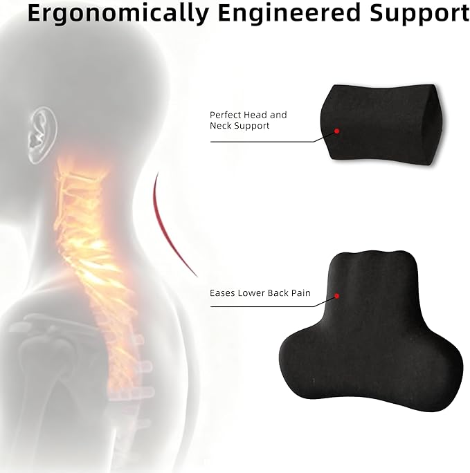 Car Neck Pillow & Lumbar Support Cushions for Ford F150 Truck, Soft Memory Foam Headrest and Back Support Pillow Set, Ergonomic Comfort, Soft and Supportive, Relieves Neck & Back Fatigue
