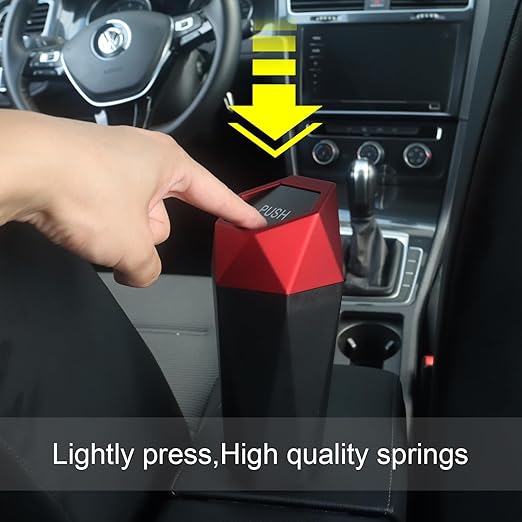 LoyaGour Car Trash Can Bin,Small Garbage Can with Lid,Automotive Cup Holder Mini Cars Trashcan,Portable Cute Cars Door Trash Cans,Women Car Essentials Gadgets Dustbin (2Pcs, Red)