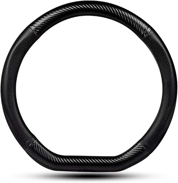Car Steering Wheel Cover, Carbon Fiber Trim Breathable Sweat-absorbent Protector, Close Fitting Non-slip and Scratch-resistant Cover for All Seasons, for Most Cars Trucks (Black #D-shaped)