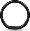 Car Steering Wheel Cover, Carbon Fiber Trim Breathable Sweat-absorbent Protector, Close Fitting Non-slip and Scratch-resistant Cover for All Seasons, for Most Cars Trucks (Black #D-shaped)