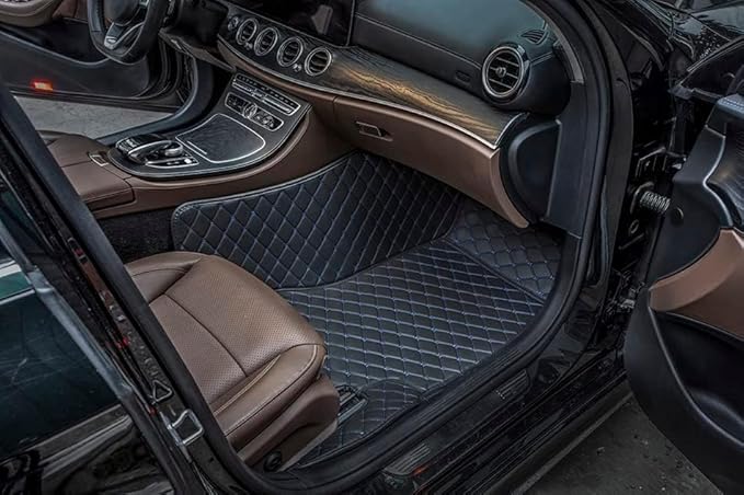 Custom Car Floor Mats Fit 96% Car Model Luxury Leather Waterproof Anti-Skid Full Coverage Liner Front Rear Mat/Set (Black Blue Line)