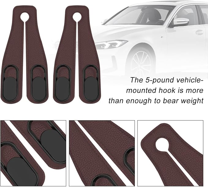 Car Seat Headrest Double Hook, 2PCS Multifunctional Soft Leather Vehicle Purses & Bags Holder, Hidden Design Automotive Interior Storage Hanger, Universal for SUV, Truck, RV (Brown)