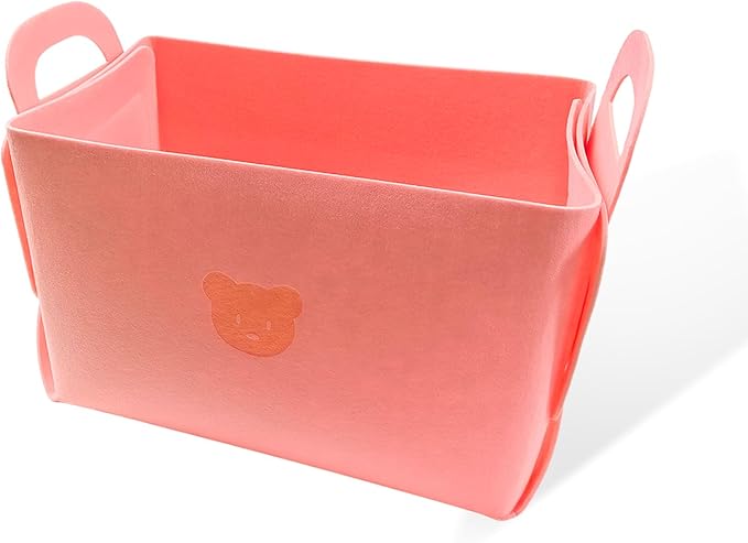 Car Trunk Organizer, Foldable Felt Basket Lightweight Storage Bin with Handles, Large Capacity Flexible Storage Bag Multipurpose Organizer for Vehicle Trunk & Backseat (Pink, 1 Bear)