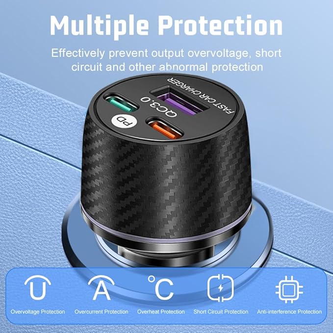 88.5W 3-Port USB C Car Charger with PD3.0 & QC3.0, Fast Charging Cigarette Lighter Adapter, 12V-24V Car Phone Charger Cigarette Lighter Adapter for Car/SUV/Truck/Van