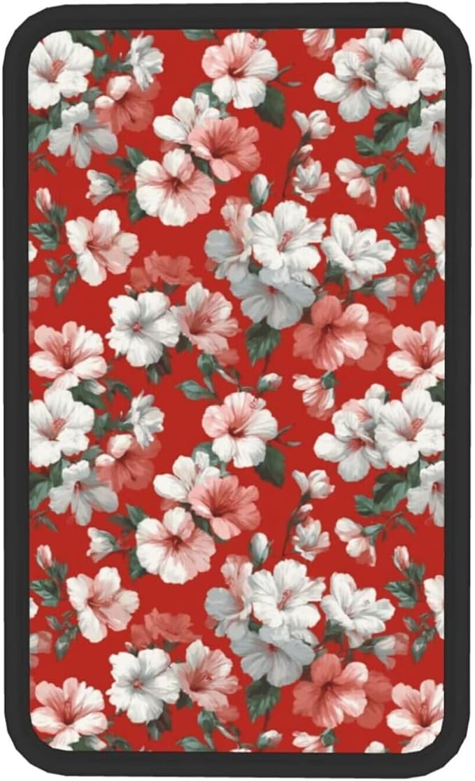 Red Hibiscus Car Center Console Cushion Pad Tropical Hawaii Armrest Seat Box Cover Protector Floral Cute Hawaiian Comfortable Cars Decor Accessories