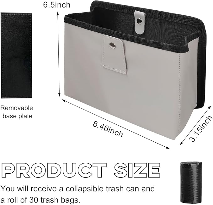 Car Trash Can, Foldable Waterproof Leather Car Garbage Organizer Holder, Automotive Mini Dustbin Container with One Roll Trash Bag, Universal Interior Car Accessories (Beige, M)
