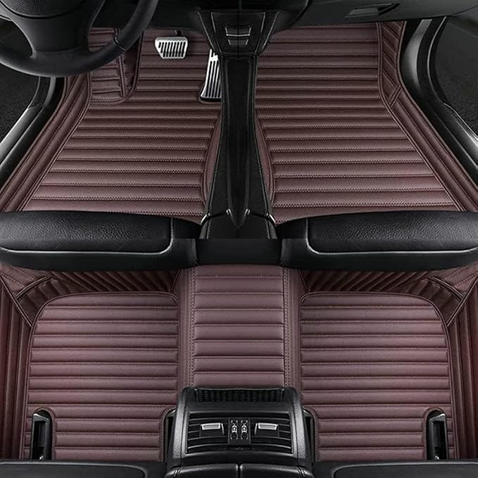 Custom Making Car Floor Mats Protection Pads for 99% Sedan/Coupe/Hatchback/SUV/Pickup Men Women Car Floor Mats Coverage Pads Anti-Slip Leather Floor Lining (Dark Brown Stripe)