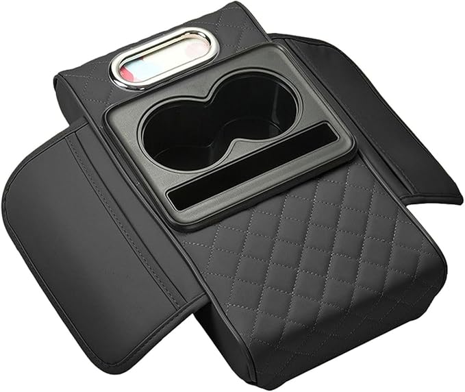 Car Armrest Cushion for Ford Focus I Sedan 1998-2001 2002 2003 2004 2005, Car Center Console Cover Armrest Pad with Cup Holder and Tissue Box, Car Accessories,Black