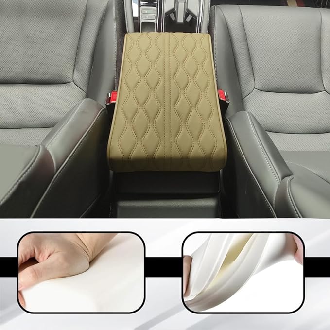 Car Center Console Cover, Leather Memory Foam Armrest Cushion Protection Pad, Waterproof Hand Rest Pillow with Height Increase, Universal Car Accessories for Most Vehicles (12.6'*8.5"/ Beige)