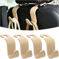 Car Seat Headrest Hook, 4 Pack Auto Seat Hanger Storage Organizer for Purse Handbag Coats Grocery Bags, Car Interior Accessories, Universal Vehicle Backseat Plastic Hanging Hook (Beige)
