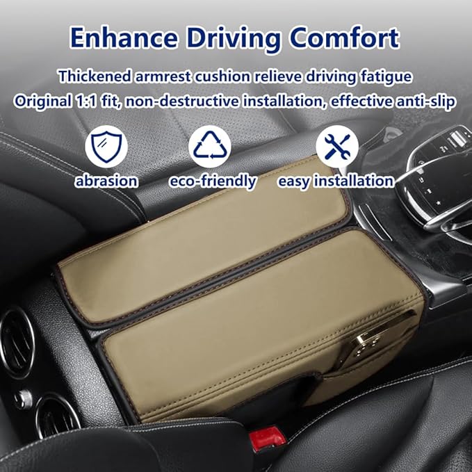 Center Console Cover Compatible with Benz C Class W205 C200 C250 C300 2015-2021 GLC 2016-2022 Class EQC 2019-2024,Armrest Cover Pad Leather Cushion Protector with Black Storage Pocket