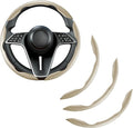LevChall Carbon Fiber Steering Wheel Cover, 3-Piece Set Anti-Skid Comfortable Grip Segmented Butterfly Design, Easy Snap-On Installation Universal Fit 99% Cars, Beige
