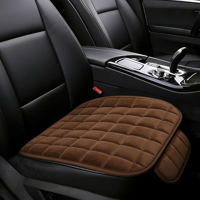 YoRise Car Seat Cushion, Soft Plush Auto Seat Pad with Storage Pocket, Car Driver Seats Protector Cover with Non-Slip Rubber Bottom, Winter Vehicle Accessory for SUV, Truck, Home, Office (Coffee)