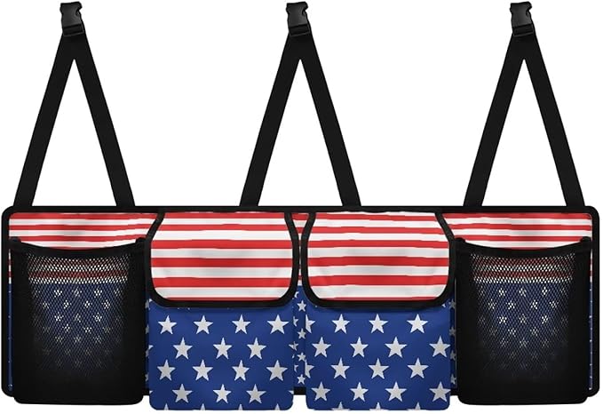 American Flag Car Trunk Organizer, Backseat Hanging Large Storage with Adjustable Straps & 4 Pockets, Waterproof Collapsible Cargo Bag, Car Interior Accessories for SUV, Truck, Van