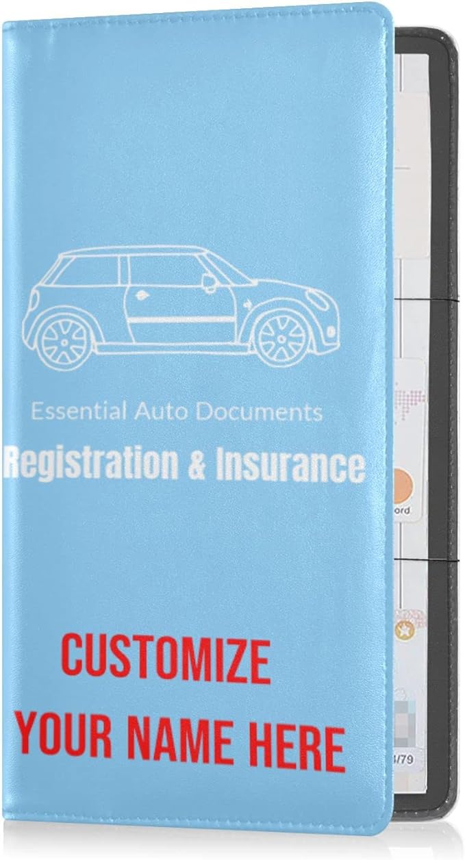 Caihoyu Custom Car Registration and Insurance Card Holder Personalized Leather Glove Box Organize Men Women Wallet Accessories Case for Cards, Essential Document Driver License Light Blue
