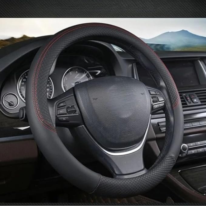 Car Semi Truck Van Leather Steering Wheel Cover Fits 14 15 16 17 18 19 Inch Maximum Grip Non Slip Durable Universal Fit for Most Vehicles (47cm/18.5in,Black)