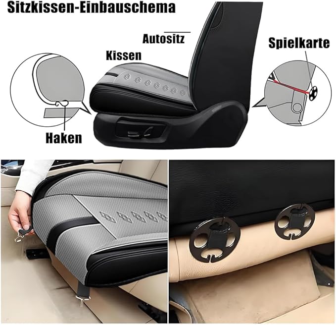 Premium Universal Car Seat Cover, Comfortable Leather Seat Cover for 96% of Models, Waterproof Car Seats Protectors Cushions for 5 Seats(Black+Grey)